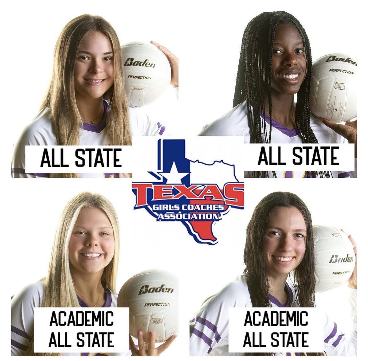 Could not be more proud of these girls!  
Kealy Dirner and Gigi Mason ALL STATE!! Morgan Poulain and Macy Land ACADEMIC ALL STATE!! #AustinTGCA