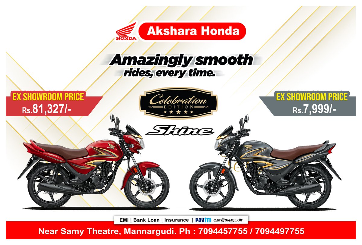 HondaAkshara's tweet photo. Akshara Honda Service Center !! #HondaService #AksharaHonda #Honda2Wheelers #AuthorizedServiceCenter #bodyandpaint #fuelefficiency #AMCService #engineoil #ServiceOffer #Mannargudi Authorised Service Center in Mannargudi. https://t.co/HavFBrBfDV
