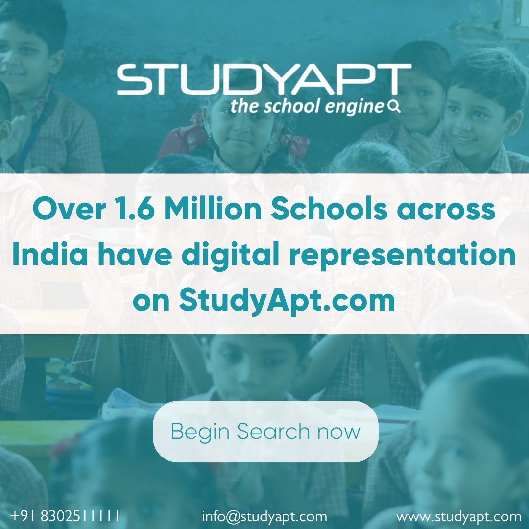 studyapt's tweet photo. StudyApt is India's largest school search engine with over 1.6 million listed schools for you to search and compare.  Get searching today at https://t.co/DELfj7SNeq.

#StudyApt #School #searchengine #Edtech #Education #highschool #indianeducation https://t.co/RkB51FLTkn