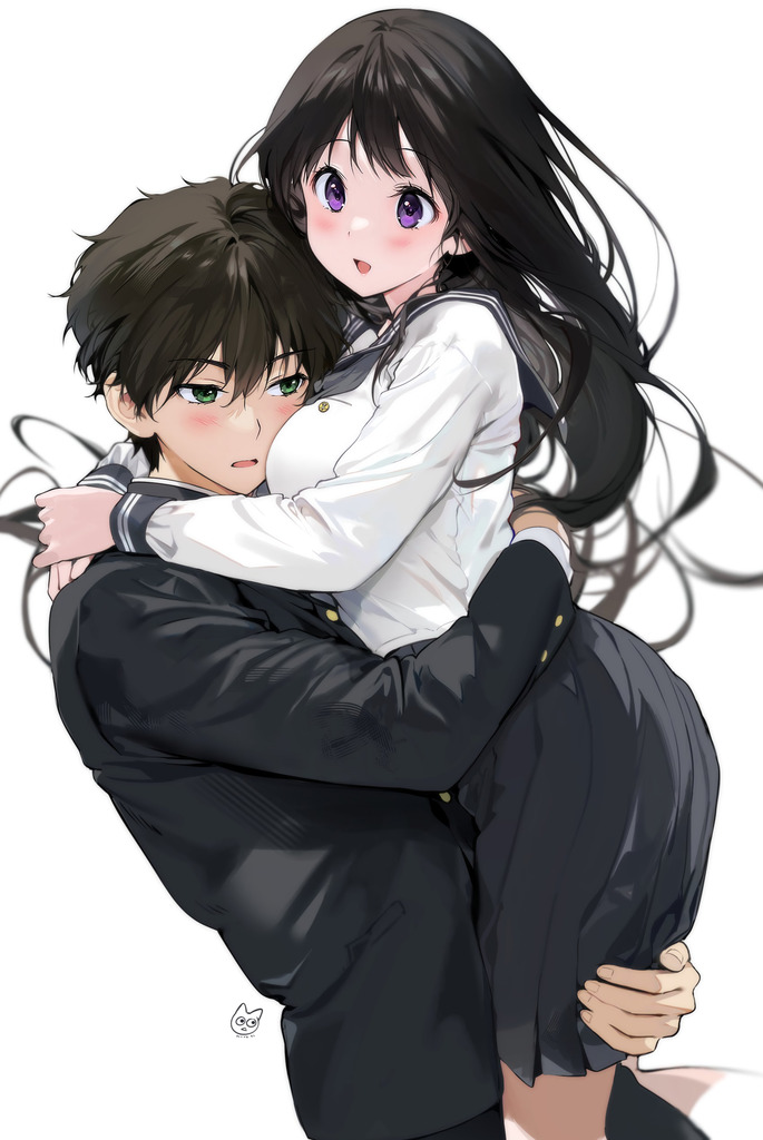 Premium Photo | Anime couple hugging each other with a white background  generative ai