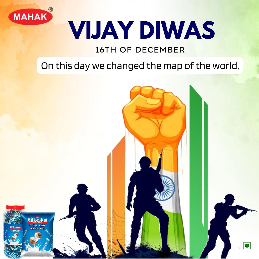 MahakGroup's tweet photo. Freedom in mind, faith in words. Pride in our hearts, memories of souls. Jai Hind..🇮🇳

51st Vijay Diwas!!

#51VijayDiwas #VijayDiwas2022 #ProudIndian #ProudNation #Milk #Coconut #ToffeeNahiMithaiHai #Toffee #CoconutToffee #MilkToffee #BestTofee #MilknNut #MahakKandiez #MahakGroup https://t.co/jwLOhtdxwg