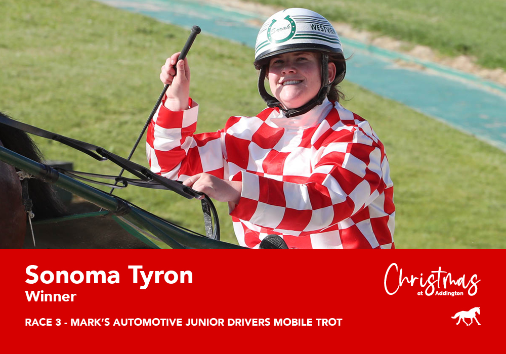 AddingtonNZ's tweet photo. Race 3 - Congratulations to Sonoma Tyron on winning the Mark’s Automotive Junior Drivers Mobile Trot. Well done to all winning connections. #AddingtonRaceway https://t.co/p8GGl4wkbI