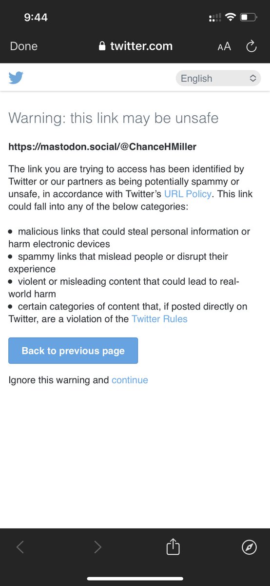 setugarg's tweet photo. @ChanceHMiller Tapping on this link is giving this warning. Cannot believe they can be so petty. https://t.co/4kNzg5MBM5