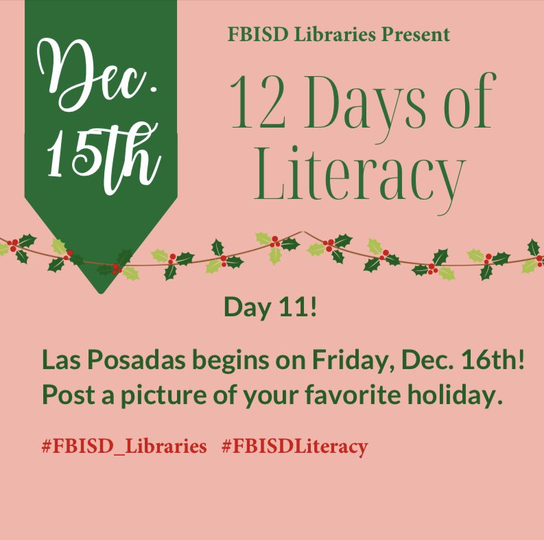 NikkieCrain's tweet photo. 12 Days of Literacy! Christmas is my favorite holiday!ππβ€οΈ
#EGEReads! #FBISD_Libraries #FBISDLiteracy @GE_Eagles @FBISD_Libraries @FBISDLiteracy https://t.co/VxbXWcv2dw