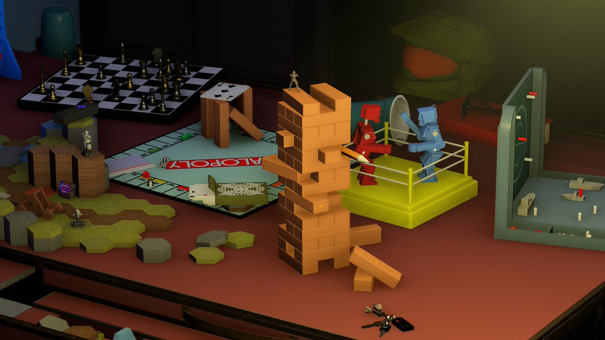 We made "Game Night" in <a href="/Halo/">Halo</a>

A 4v4 tabletop battleground 🎲

Full of iconic games faithfully modeled in #HaloInfiniteForge

1-hour video ⤵️
youtu.be/F3hh0AOjv4g