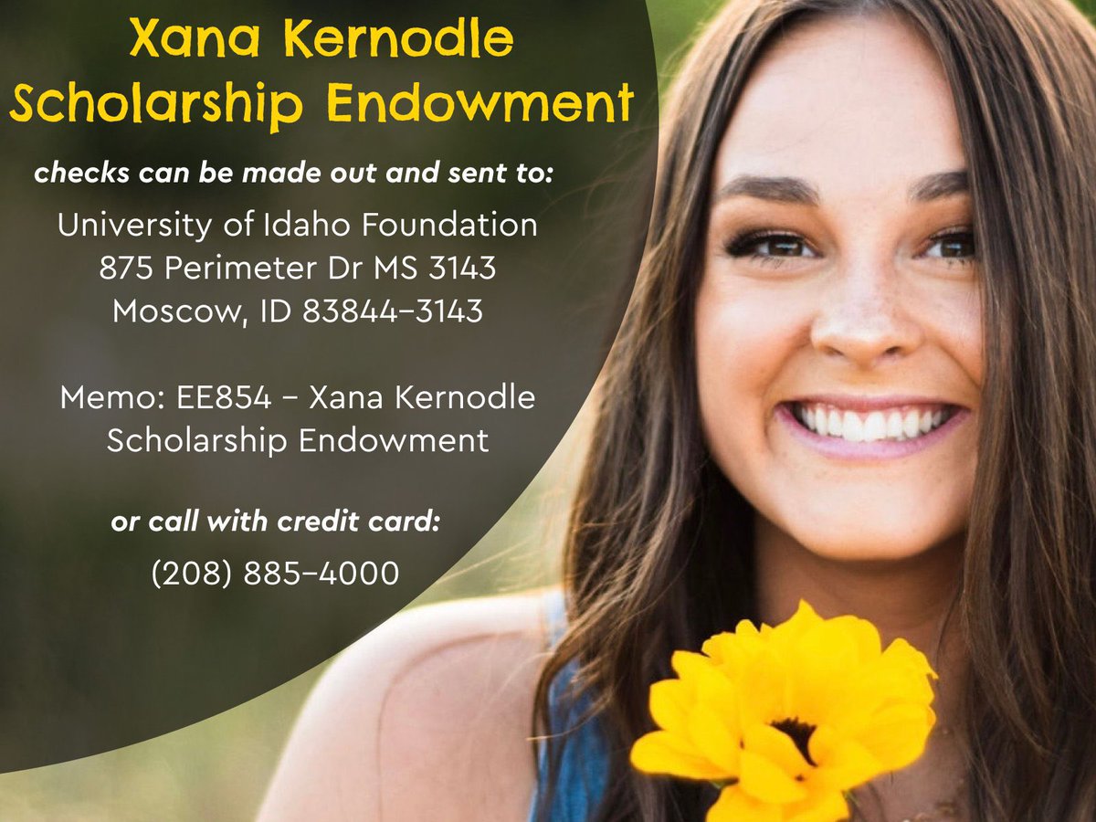 ☝️#XanaKernodle Scholarship Endowment ❤️🕊️

#PleaseRT to spread the word🙏🏻
#RetweeetPlease #RETWEEETMEPLEASE
#Idaho4 #idahohomicide #IdahoCollegeStudents @pulte #IdahoStudentsSuspect #RIPTwitch #IdahoStudents #Idaho #Moscow 
#MoscowPoliceDepartment #moscowstudents #moscowhomicide
