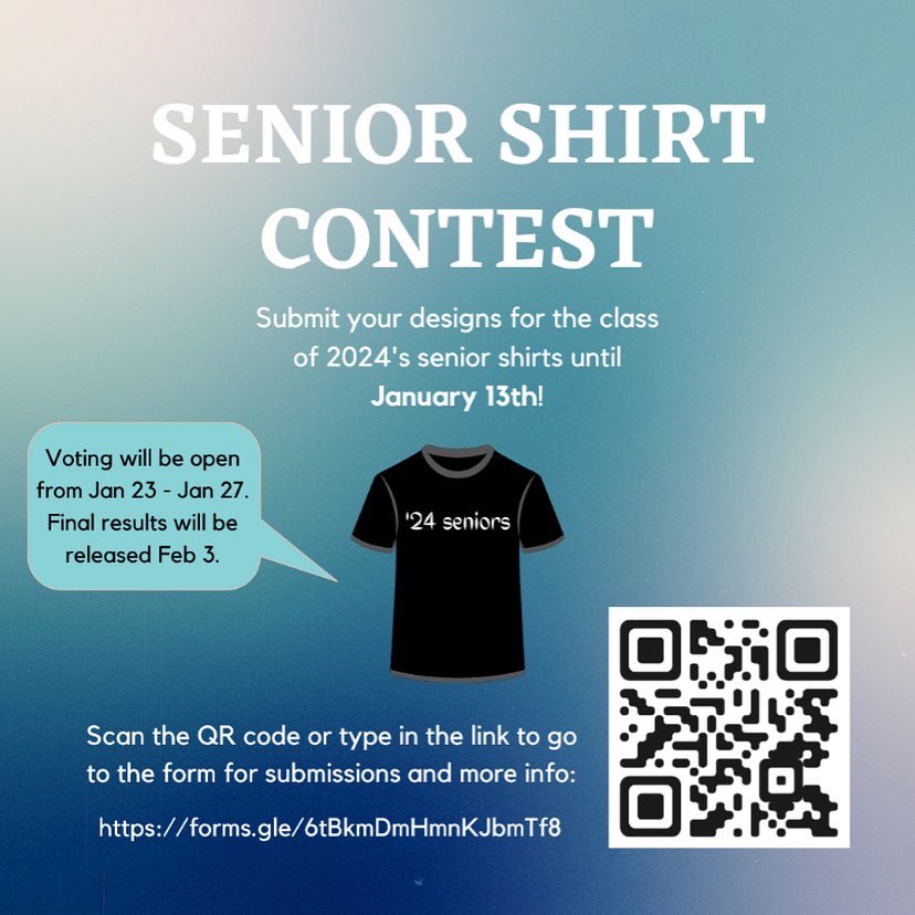 2024_lcstudents's tweet photo. Attention❗️It's time to design what you want to see on our Senior shirt. Submissions will be open from now until January 13th. Also, vote on your favorite possible Senior Prom Venue and what you want to see for your long-awaited senior year. https://t.co/o4pIciX2T4