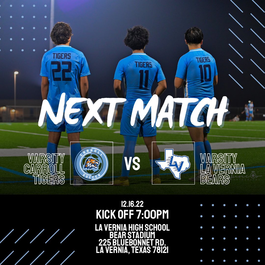 Varsity is on the road to play La Vernia tomorrow! #FearTheRoar #soccer #tigerprideneverdies #carrollsoccer