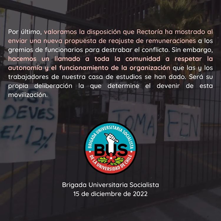 Brigada Universitaria Socialista U. de Chile (@bus_uchile) on Twitter photo 2022-12-16 01:43:45