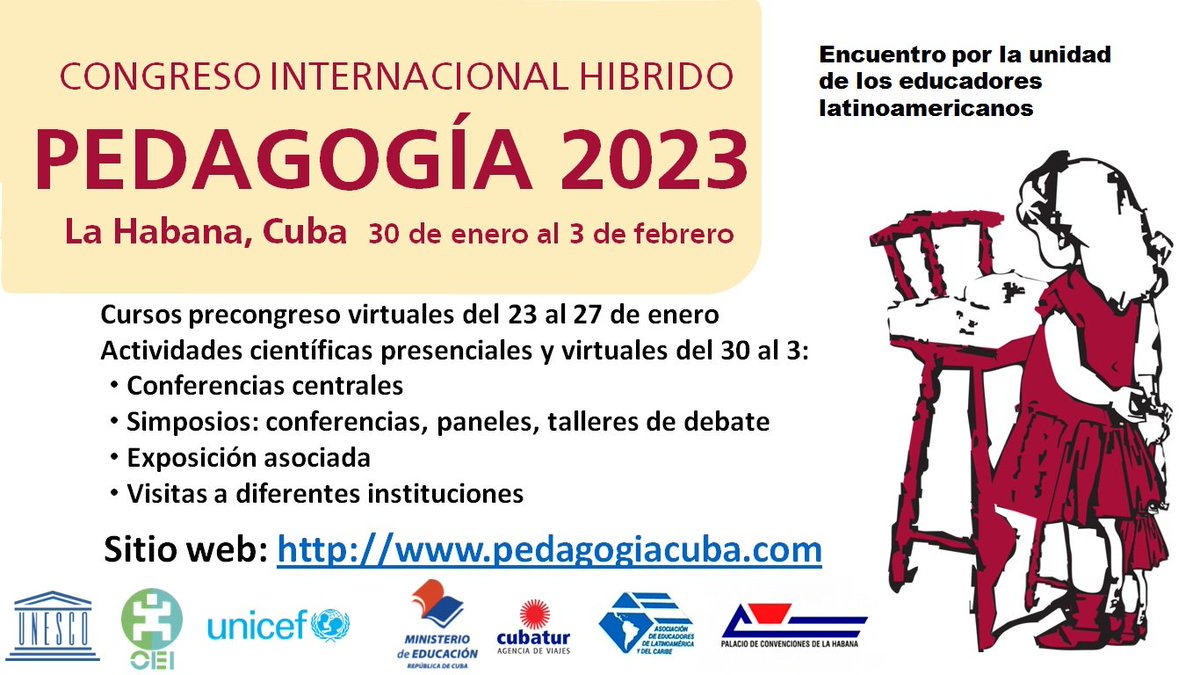#CubaMined de fiesta en 2023. Educadores de todo el mundo compartiremos las buenas prácticas en el "Congreso Internacional Pedagogía 2023"
No esperes más, infórmate ya y participa. Nos vemos en La Habana, Cuba.