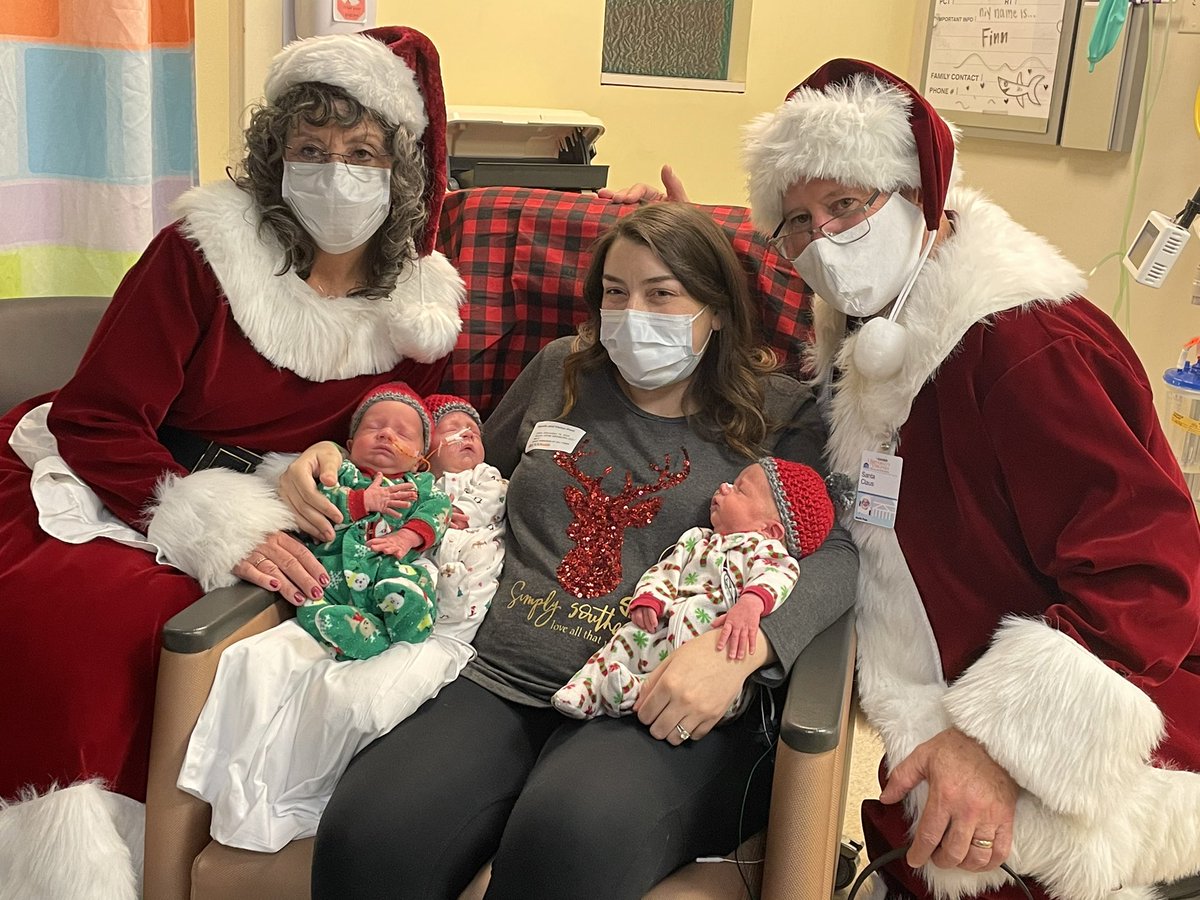 UVaNICU's tweet photo. A special day @UVaNICU today as Santa and Mrs Claus came to visit the babies and their families in the NICU. A wonderful tradition with lasting memories! Shout out to @RobSinkin and @NaomiRademeyer for their selflessness! https://t.co/ofaZoXo14d