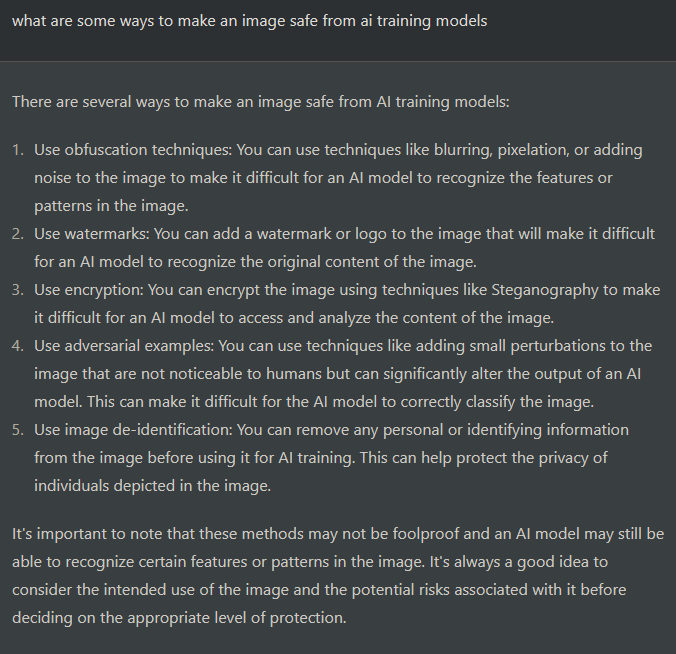 evanrbuchanan's tweet photo. How to AI proof your artwork, according to AI. #aiart #artistvsmachine #aivsai https://t.co/CQZHMjCYF0