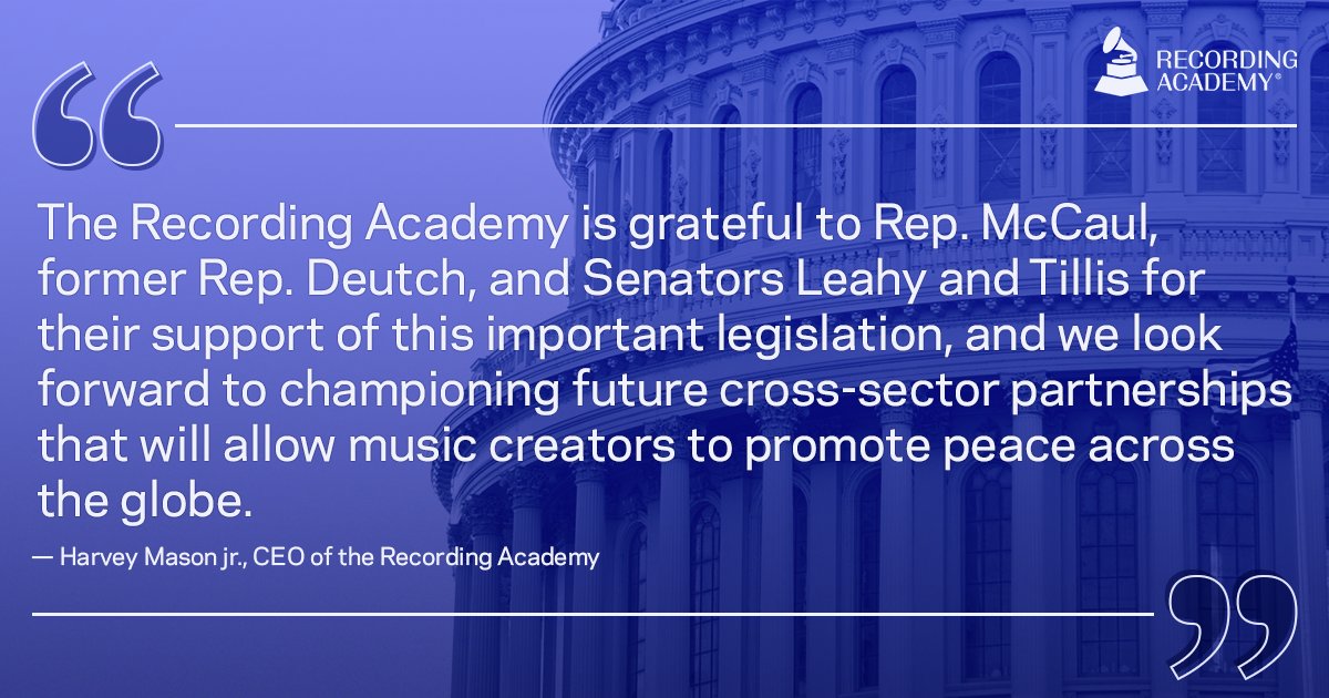 The PEACE Through Music Diplomacy Act has passed Congress as part of the National Defense Authorization Act and is now headed to the President’s desk for signature! 👏 📲 Learn more about the bill: grm.my/3NCZgy9