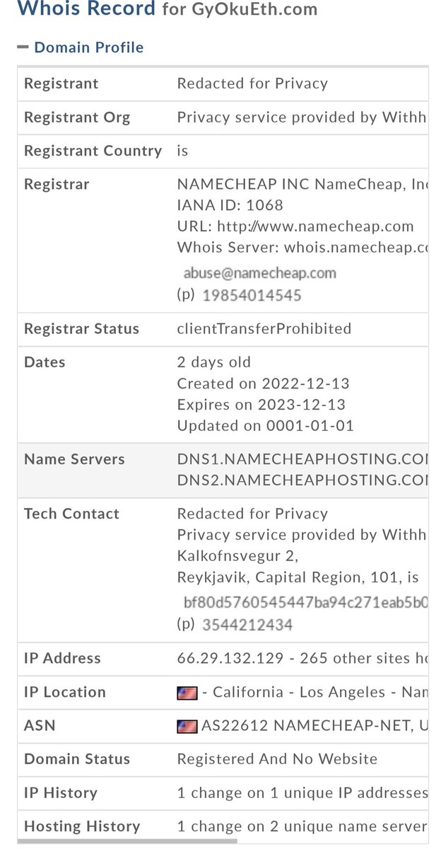 BlockChnAlerts's tweet photo. https://t.co/XISGphDC2L and https://t.co/GmDyzA0jXJ both registered using the exact same service with owner details redacted https://t.co/6WmB6AT2vB