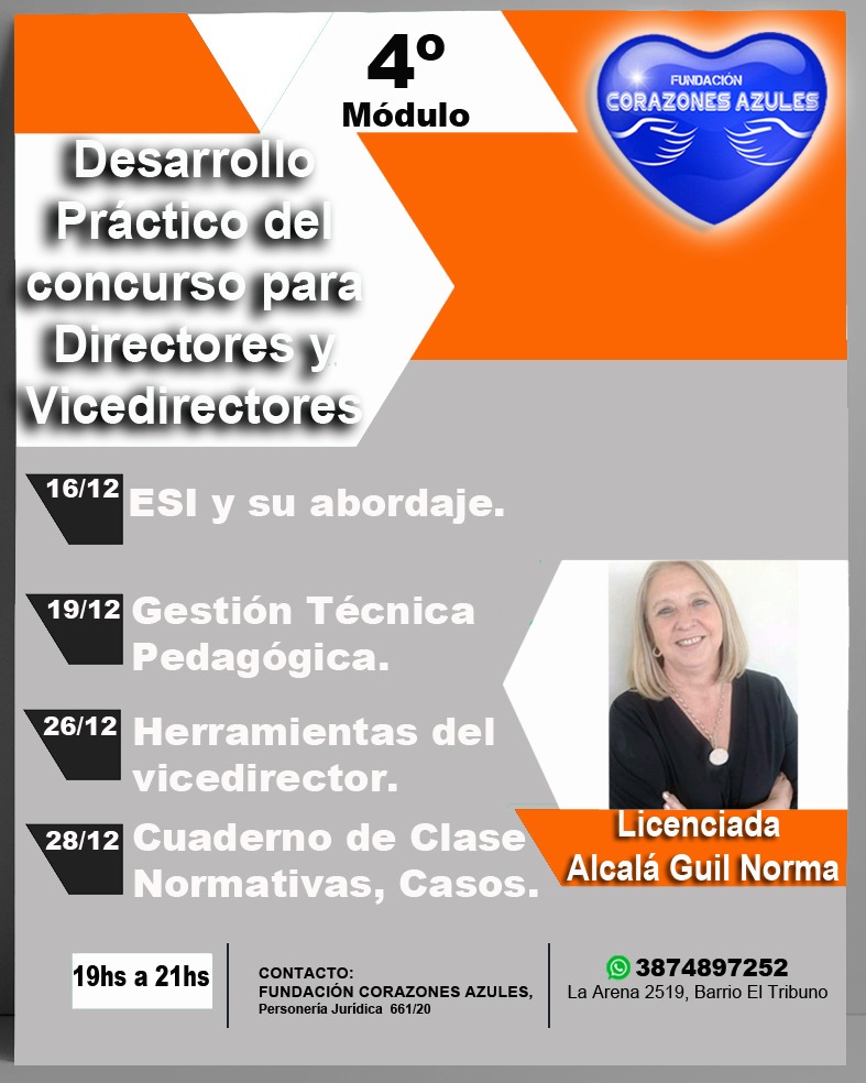 Desde la fundación lanzamos la cuarta instancia de capacitación "Desarrollo Práctico del concurso para Directores y Vicedirectores "👩🏼‍🏫🧑🏼‍🏫 NIVEL INICIAL - PRIMARIO. 
Temas a tratar:
1. Eso y su abordaje 
2. Gestión Técnica Pedagogica       
3. Herramientas del vicedirector