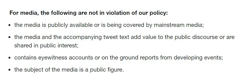 <a href="/elonmusk/">Elon Musk</a> <a href="/micsolana/">Mike Solana</a> those reporters didn't tweet out anyone's location and your own policy specifically has a carve-out for topics that are being covered by the media help.twitter.com/en/rules-and-p…