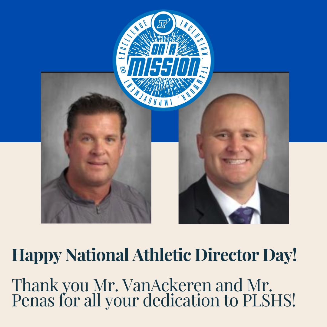 PLSHSTitans's tweet photo. Happy National Athletic Administrators Day to the best dudes around!  AD Mr. VanAckeren &amp; Asst. AD Mr. Penas spend countless hours supporting our coaches &amp; student athletes.  Thank you for all your time &amp; effort  into making our activities/athletics some of the best in the state! https://t.co/dw75PrvMWG