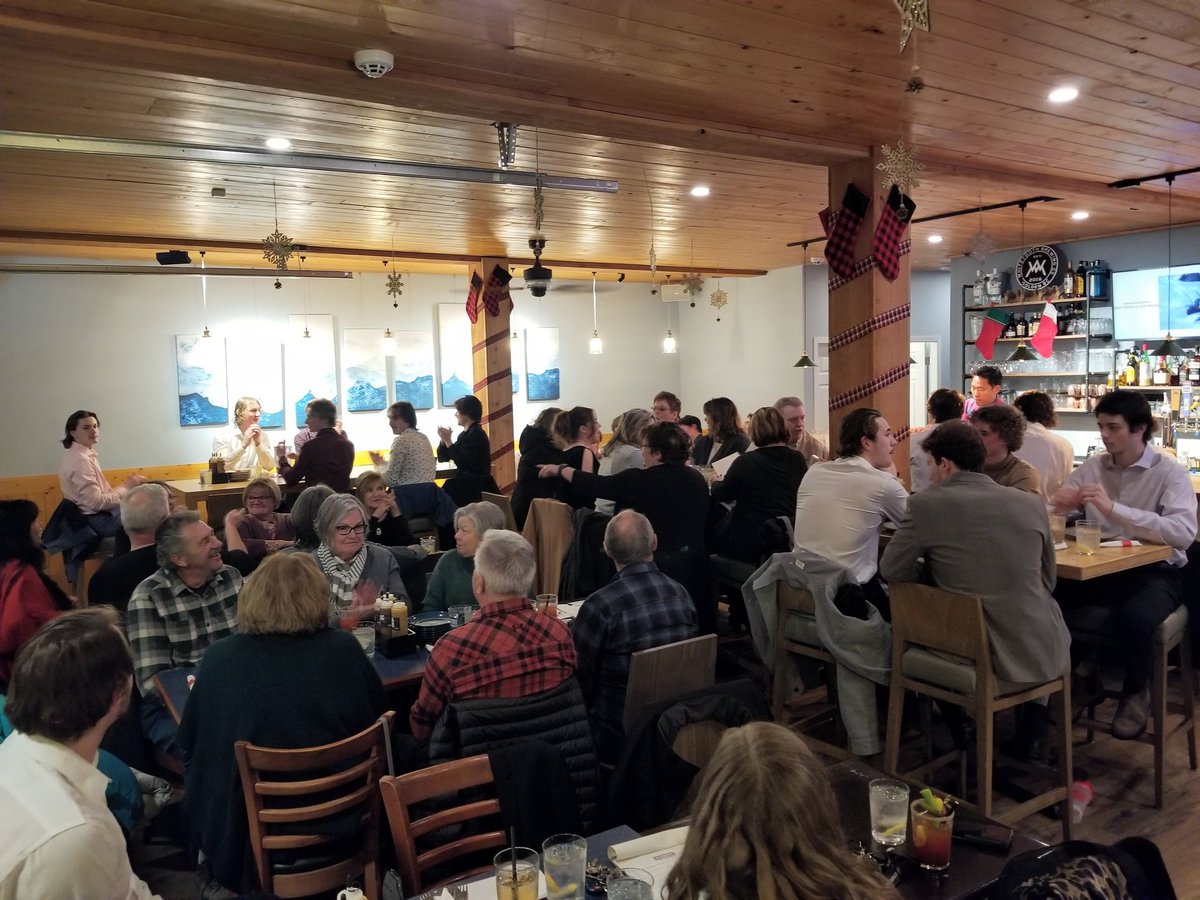 Sicamous_Eagles's tweet photo. Merry Christmas, Happy Holidays, it was a nice evening as the players, coaches, board and volunteers got together for a wonderful holiday dinner @ the Narrows Smokehouse last night. #family #tistheseason #merrychristmas #2moregames  #10moresleeps #smokedmeat @KIJHL @KijhlS https://t.co/ofZmDI03kV