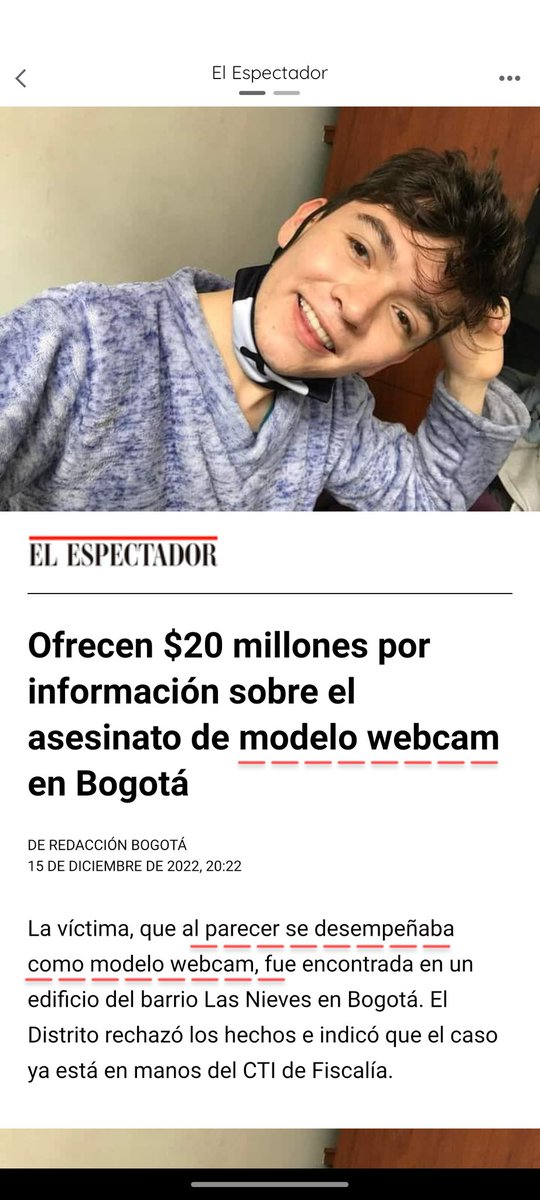 Jair Prieto (@jaircamilo) on Twitter photo Un joven de 20 años es asesinado de una manera cruel y <a href="/elespectador/">El Espectador</a> le parece relevante señalar su empleo, eso es revictimizarlo a él y su familia. ¿El torturar y asesinar a un modelo web cam es diferente a si fuera arquitecto? Pésima nota Un joven de 20 años es asesinado de una manera cruel y <a href="/elespectador/">El Espectador</a> le parece relevante señalar su empleo, eso es revictimizarlo a él y su familia. ¿El torturar y asesinar a un modelo web cam es diferente a si fuera arquitecto? Pésima nota