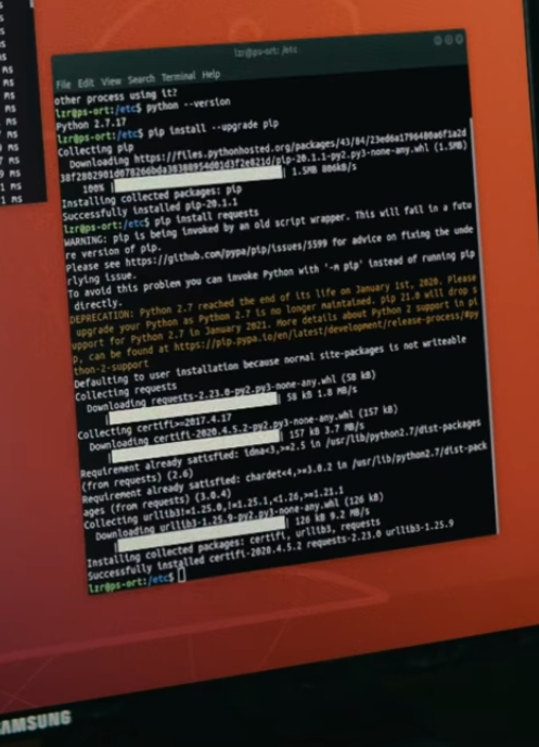 DThompsonDev's tweet image. Just saw this hacker scene in a movie and saw they had their terminal open. Basically they just installed pip and checked their version of python lol