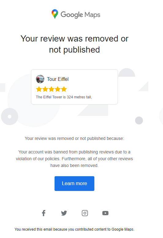 MatthewKhosravi's tweet image. @googlemaps
  emailed me this and deleted all my #Local_Guides history.
Why ? Because a few years ago I wrote about the height of the Eiffel Tower according to the wiki.