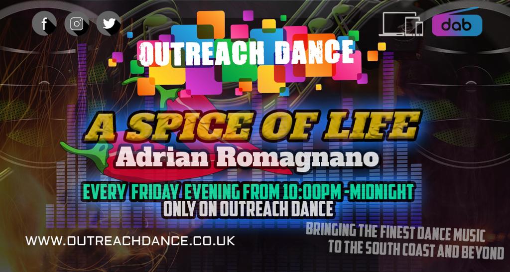 The Spice of Life Show!
Friday's 10pm - 12am (#UK)
Saturday's 9am - 11am (#Aus)

outreachdance.co.uk 

#Housemusic #Dance #Edm #Trance #Techno #Rave #Classics and #Newmusic. 

Variety is the spice of life!  DM for #ShoutOut and requests!