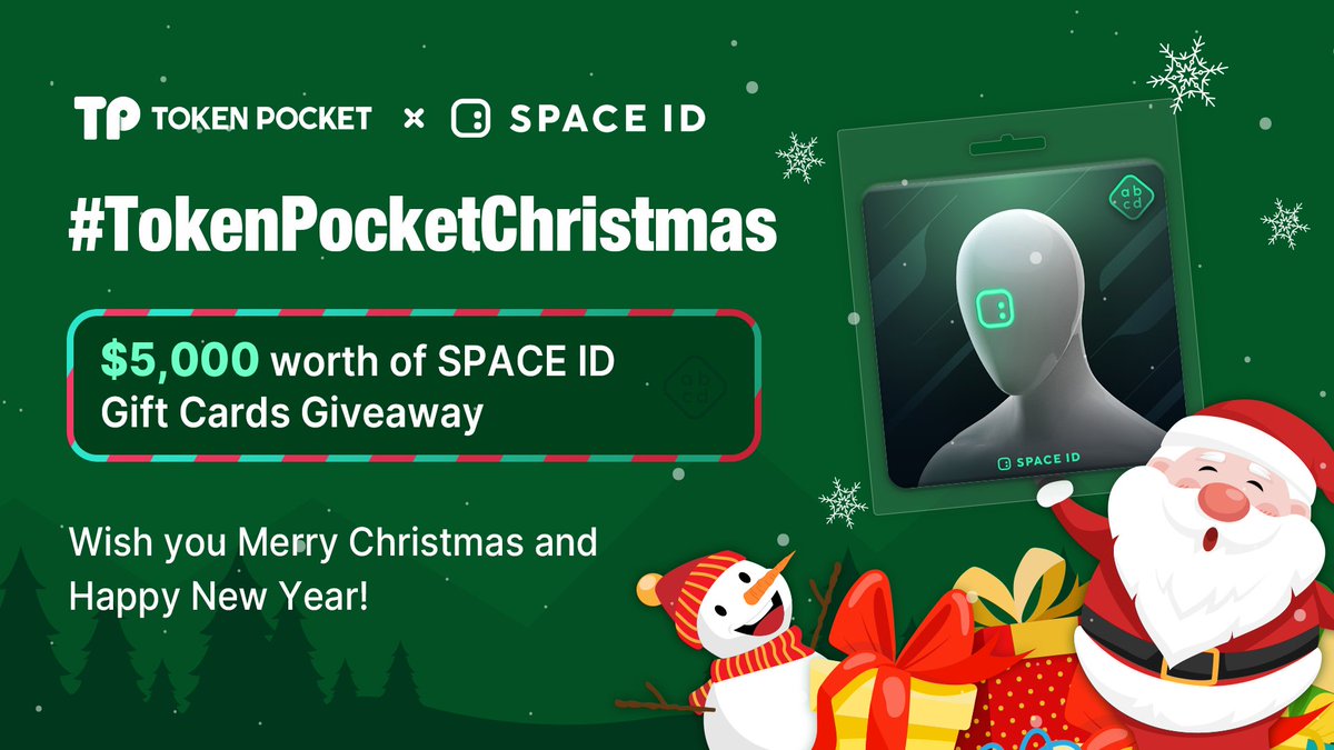 🤶#TokenPocketChristmas  
<a href="/TokenPocket_TP/">TokenPocket</a> now supports the .bnb domain and we've prepared $5,000 <a href="/SpaceIDProtocol/">SPACE ID</a> Gift Cards Giveaway!

⏰Dec 16th - Dec 31st
Claim your integration OAT on <a href="/Galxe/">Galxe</a>!⤵️
galxe.com/TokenPocket/ca…

Details⤵️
bit.ly/3FXgJiH
<a href="/binance/">Binance</a> #DID