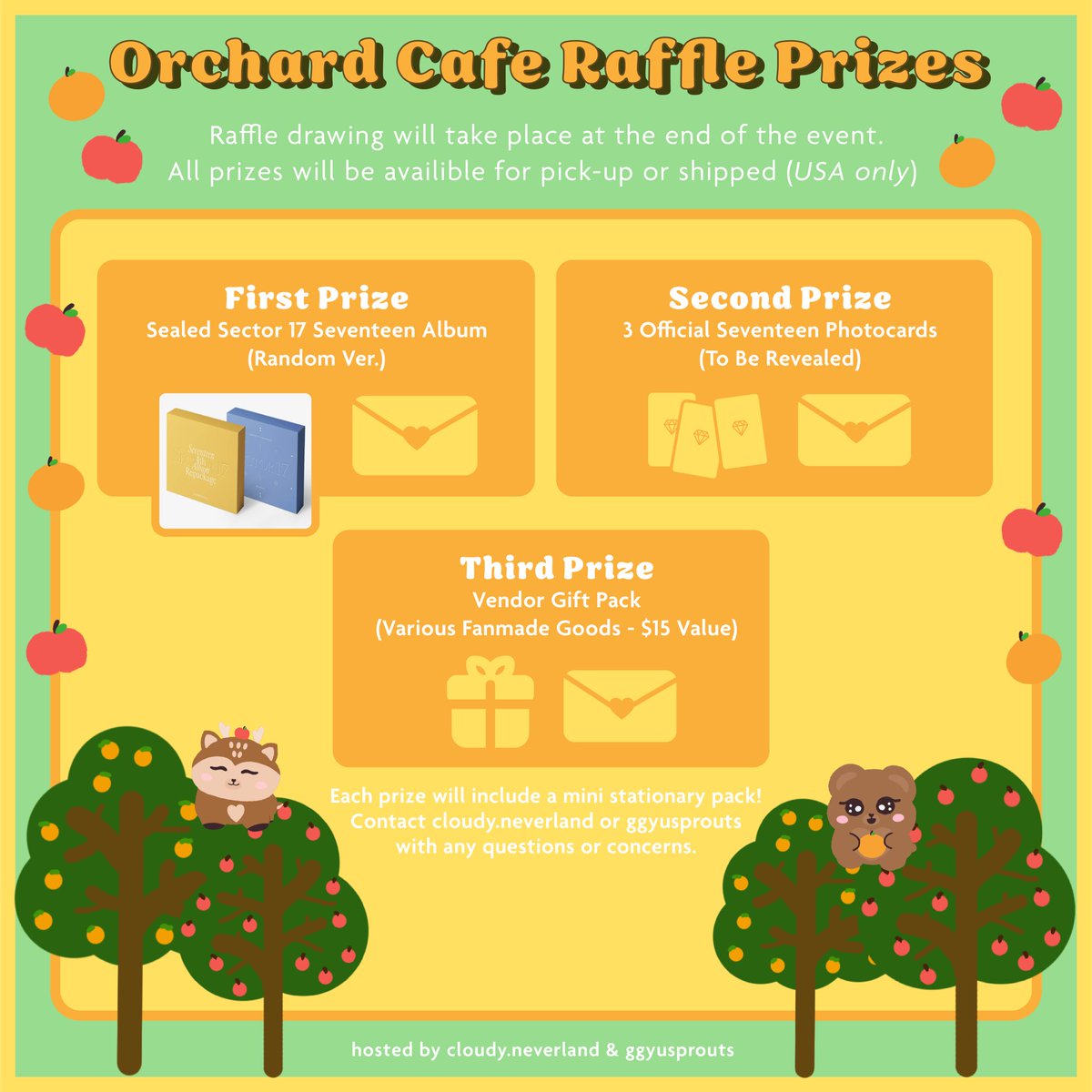 🍊Welcome To Orchard Cafe🍎
Birthday Fundraiser for BooShua

📆 Jan. 7, 2023

⏰ 1:00pm - 7:00pm

📍GenBobabee &amp; Coffee, Austin TX

📝 form: forms.gle/QqRSaMttfpaFUG…

Donations equal to or above tier amounts will receive special gifts &amp; enter into the event raffle! ♡

rt to share