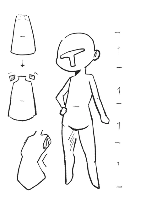 4等身くらいになるとそもそも描き方が変わってくる。首をボディパーツからカットして切り出すイメージ。首が長いな、と思ったときに意識すると良さげ。 