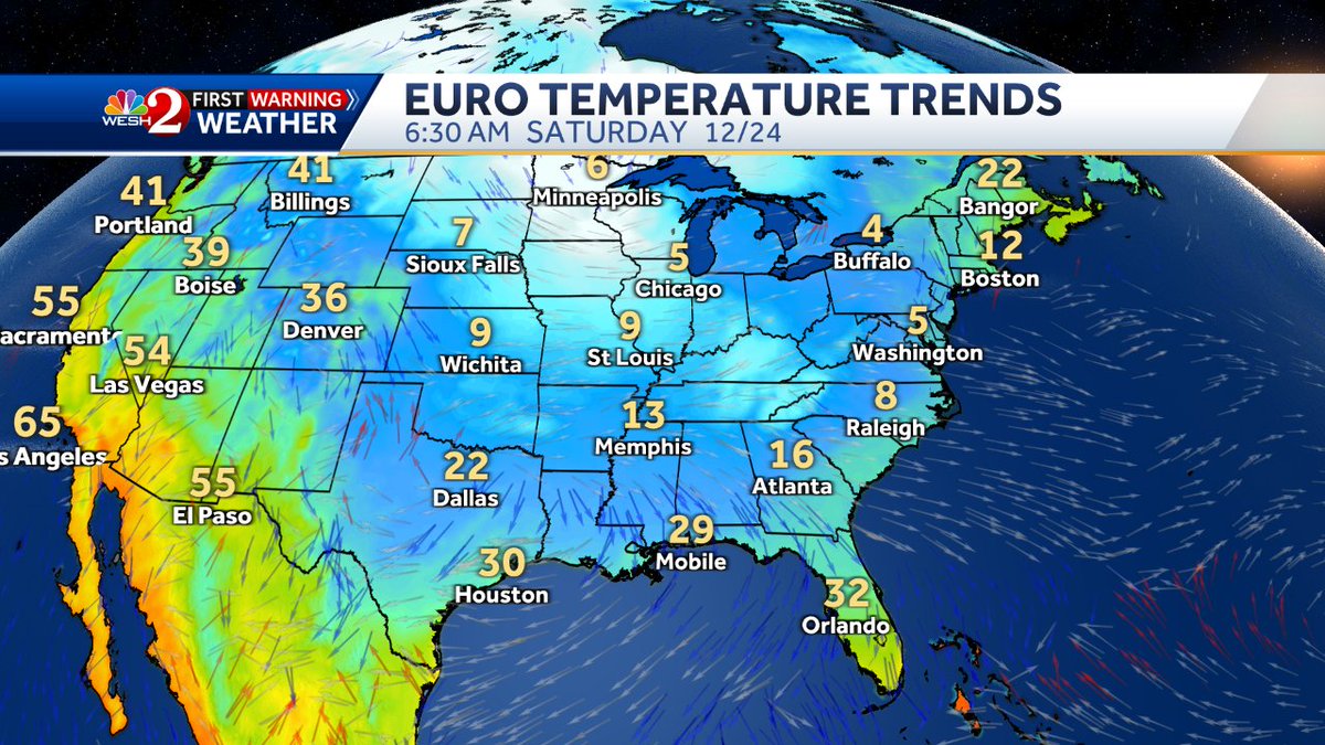 EricBurrisWX's tweet photo. Computer models are showing a HUGE arctic air mass for Christmas Eve and Christmas day, making it all the way to us;

Noting set in stone, but let me tell you- it's about to get perhaps cold! https://t.co/rd5R8aLspc