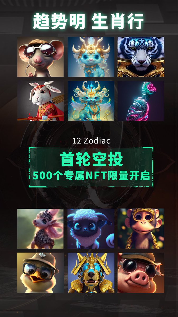 12月21日，Chinese Zodiac  12生肖NFT，首轮空投正式开始。