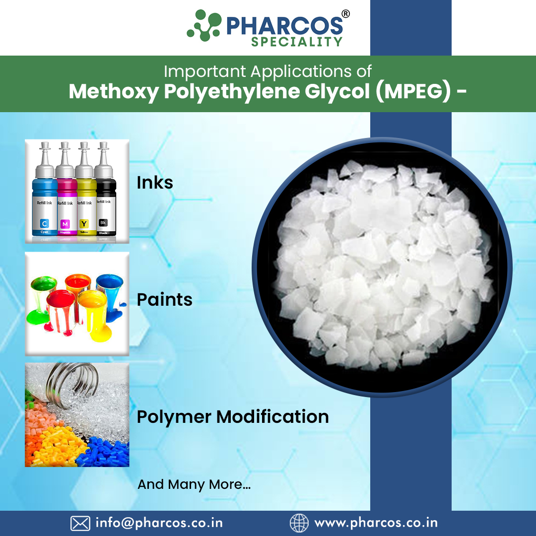 PharcosLimited's tweet image. #MethoxyPolyethyleneGlycol, often known as #MPEG, is soluble in a wide range of polar solvents and is utilised in a wide range of products, such as inks, paints, #polymermodification, and other things.

For more details, visit at pharcos.co.in/products/polye…

#pharcos #inks #paints