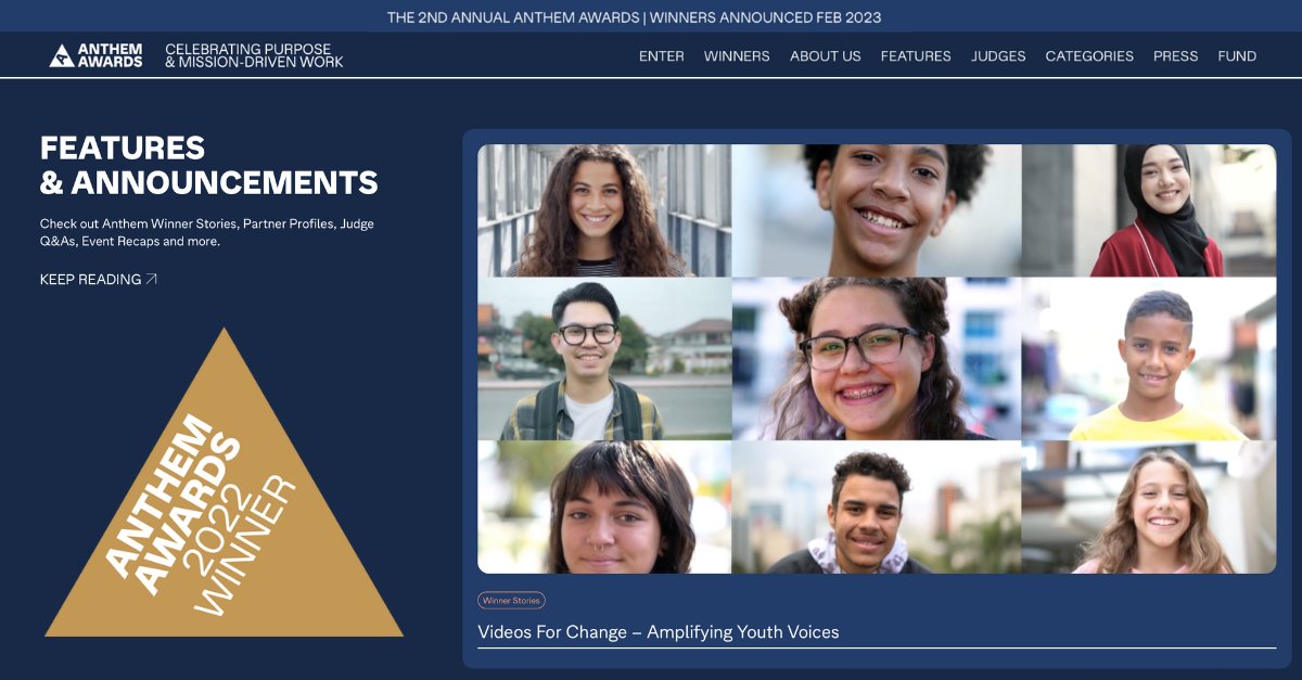 So excited to see Videos for Change featured in the @anthemawards Winner Stories Series – read the article here! lnkd.in/g8C-5h4i #anthemawards #purposedriven #missiondriven #socialimpact #videosforchange #videosforchangeau #youthvoice #socialadvocacy #changemakers