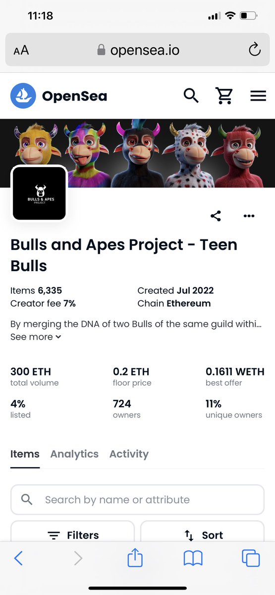 Awesome to see <a href="/BullsApesProj/">Bulls and Apes Project</a> Teen Bulls hit 0.2 Eth floor again! 

Another milestone of 300 Eth in sales!!!  <a href="/opensea/">OpenSea</a> 

Unique holder count is also on the ⬆️ 

#BAP #BAPNation