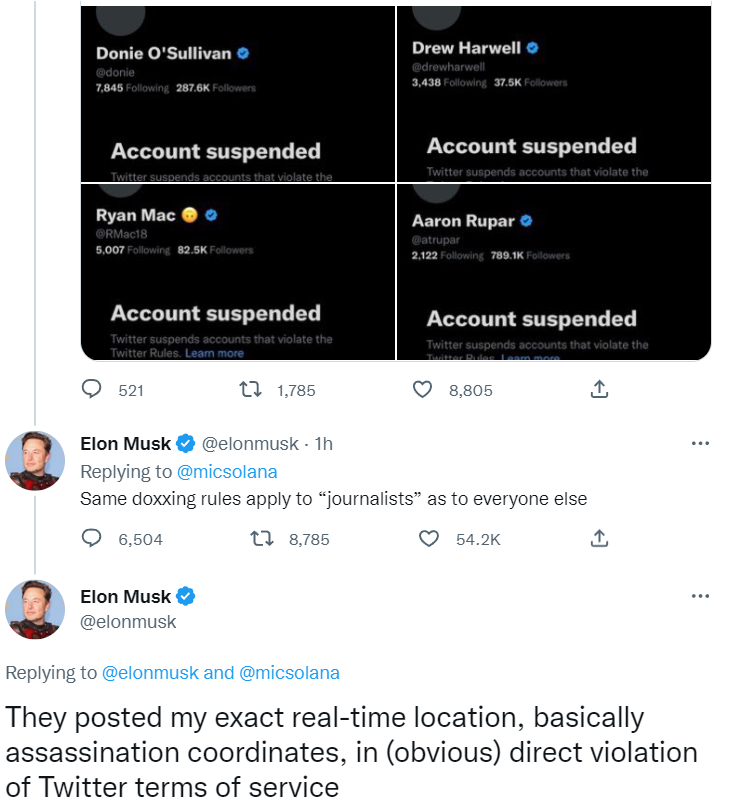 fungus_jimmy's tweet photo. Elon has clarified the situation #doxxing #SUSPENSION #KeithOlbermann #aaronrupar #DrewHarwell #RyanMac #elonjet #elonmusk ...  (but still has not said anything about the banning of @wilfordfungus) https://t.co/0i5Pr6yXYv