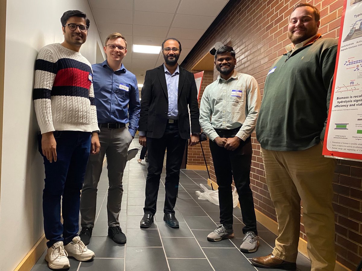 sps_chundawat's tweet photo. Congratulations to my PhD student (DJ) on winning the first prize at the @BMERutgers annual research symposium today for his work on membrane reconstituted glycosyl transferases! Here are pictures of the @ChundawatLab students that presented at this event. @ChemE_RU #glycotime https://t.co/CUBO8SpgIm