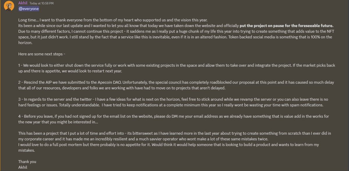 trackthemyth's tweet photo. Hello everyone, its been a long time since our last update. Full announcement from our discord. 

TLDR - we are going offline for the foreseeable future - thank you for all your support! 

We do have some interesting things planned for the new year.. feel free to stick around :) https://t.co/leBW2WuYC4