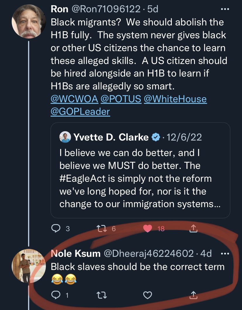 countessofcoins's tweet photo. Which was more of an irony in the shytshow that is the #openborders #campaign of the tech lobby?

_Guest workers from India crying #racism while tweeting hateful speech to Black Americans, Iranians, and *anyone* who proved w/stats that this bill only benefited #India   #EagleAct https://t.co/IulTiuaALg