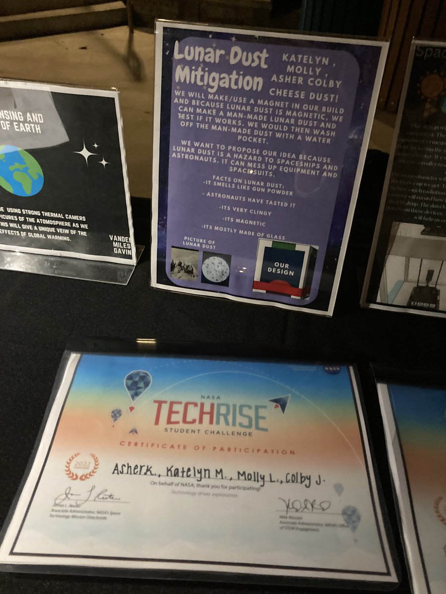 mariljones's tweet photo. Such an impressive exhibition for Gotilla and Weston’s 7th graders at High Tech Middle Mesa! Students shared their @NASA TechRise proposals and working prototypes, short stories, space themed art, and even a telescope built from scratch! #shareyourlearning https://t.co/OZlTKl7rAB