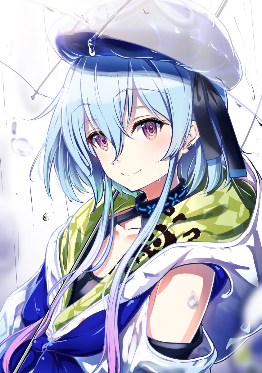 1boy male focus solo blue hair smile hat otoko no ko  illustration images