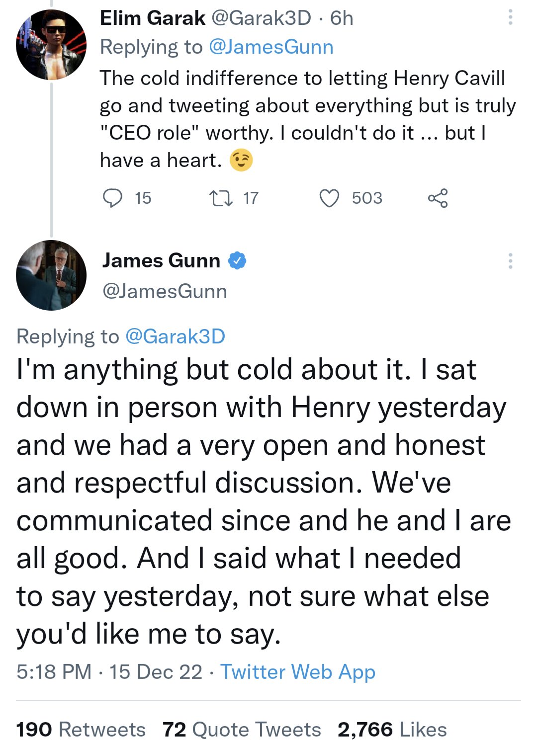 SyL ☕#IYKYK on X: Gunn comments regarding Cavill situation  t.coOsTH0NkJtg  X