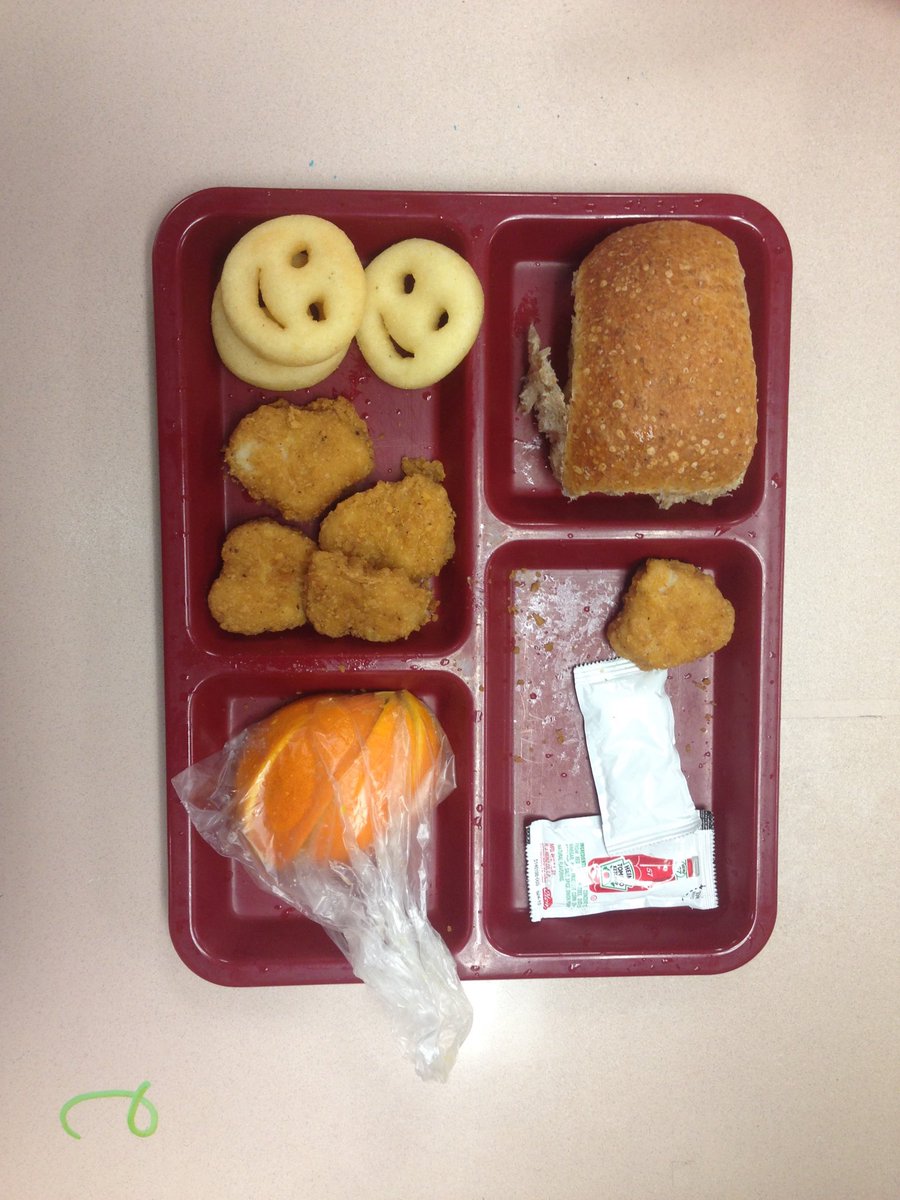 ObamasLunch's tweet photo. Todays submission: 

3 “face fries”
1 roll
5 chicken things
1/4 of an orange
2 ketchup packets
All things the same color(ish) https://t.co/iVH1r4Rkue