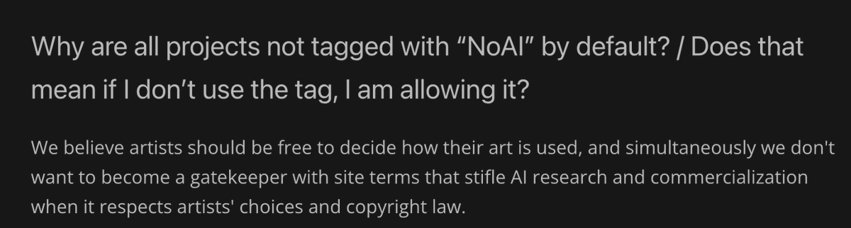 arvalis's tweet photo. ArtStation updated their AI page. I see they are following the DeviantArt school of not protecting artists' works by default. Maybe we can get them to change too. https://t.co/4kW7AP5D1f