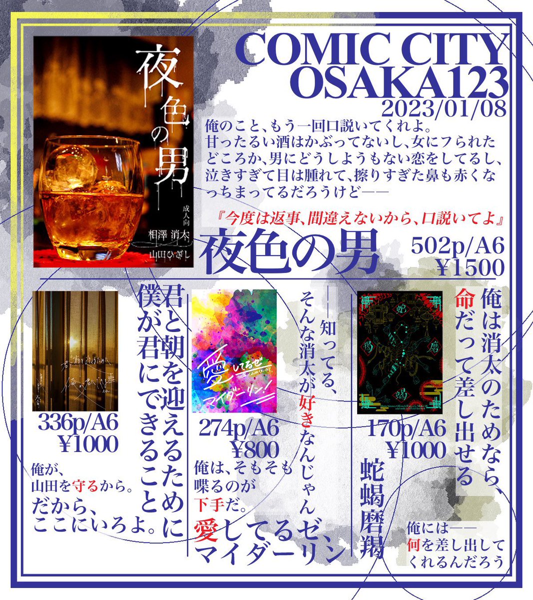 RGorillaBooks's tweet photo. 1/8インテ　comic city大阪123【き16a】
に、参加します。配布予定は↓

・新刊
鰐ドフ本、ド受本(テゾ、クザ、ロシ)
・既刊
相マイ本、一次創作本、切言本

新刊情報は完成次第↓ツリーに。 https://t.co/fUDdFYMCJA