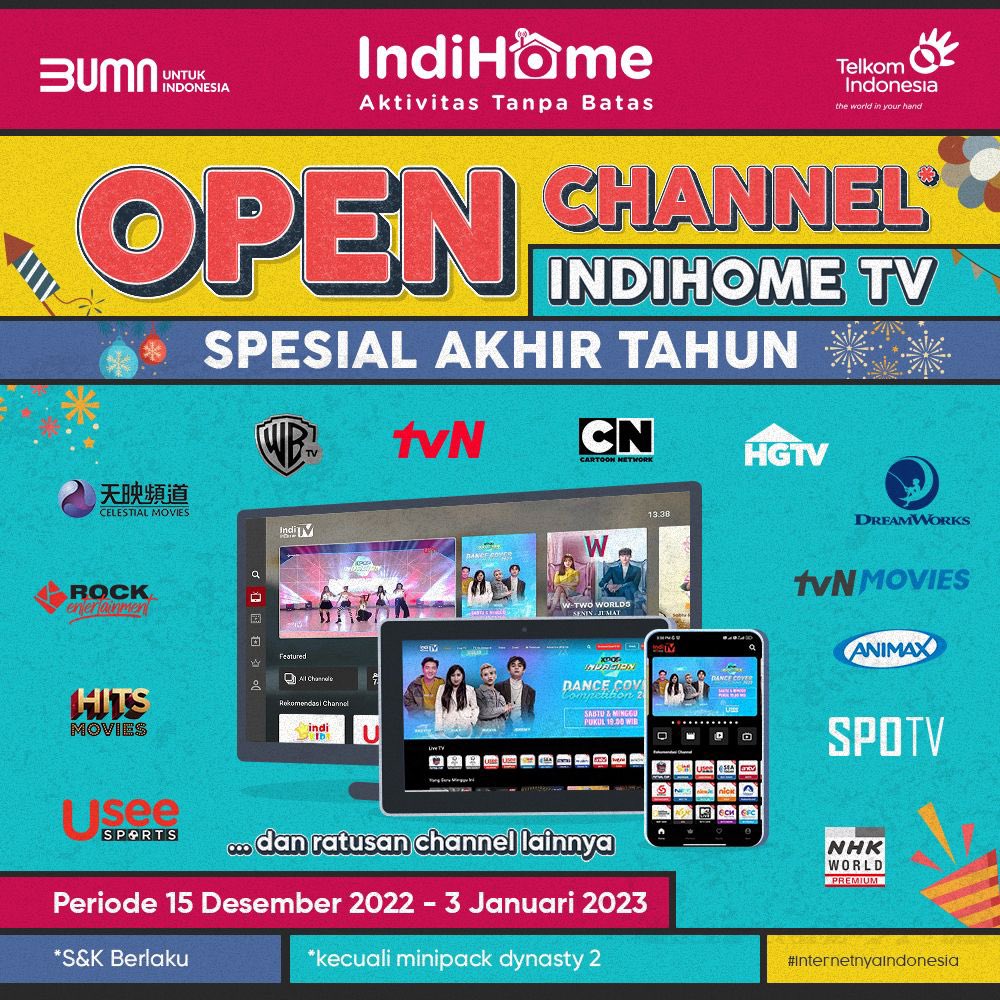 FebryMeuthia's tweet photo. Sudah hampir masuk waktu libur Natal dan Tahun Baru kan. Ada hadiah dari IndiHome TV nih! Open Channel di IndiHome TV mulai 15 Desember 2022 hingga 3 Januari 2023. Asik kan. Cuss! Pantengin @UseeTVcom
#AktivitasTanpaBatas #IndiHomeTV #OpenChannel https://t.co/kJd1R9OuoI