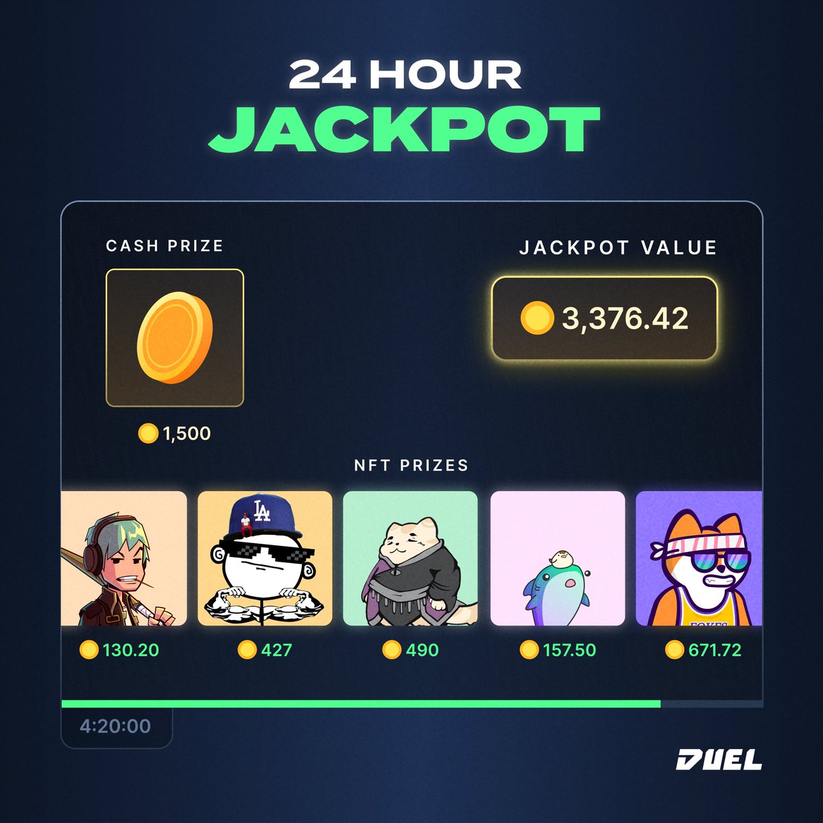 DuelCasino's tweet photo. Alright, we're not stopping tonight!

Let's make some happy faces with our 24h Grand Jackpot nearing the final countdown. 

🎁Launch giveaway🎁
Follow @DuelCasino 
Like + RT 
Prizes: Duelist and 10 SOL EACH to 3 winners 

Someone is going to have an even bigger smile tomorrow ⚔️ https://t.co/jOQXHiBWpz