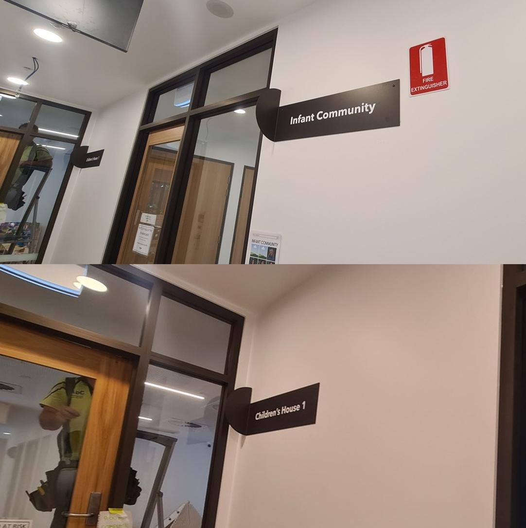 ROGUE_PRINT's tweet photo. Exterior and interior #signage recently printed and installed. The backlit fascia logo signs are black halo illuminated lightbox. The interior flange signs are angled aluminium with white vinyl cut stickers and satin overlaminate. #fascia #wayfinding https://t.co/leAdS1QCzB
