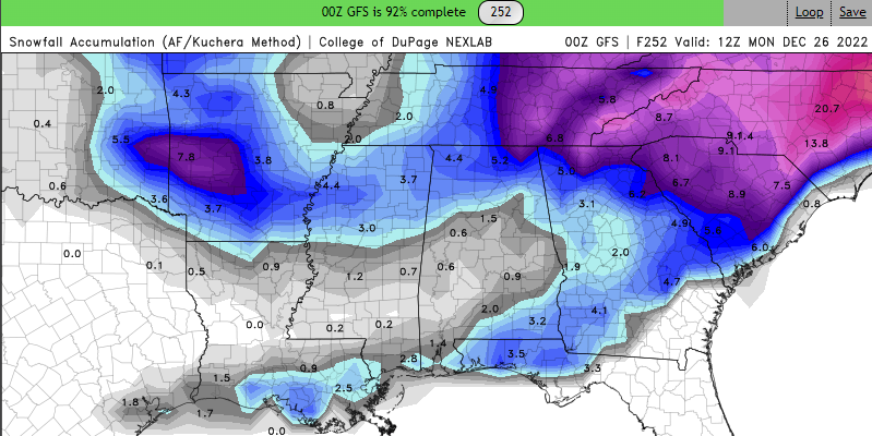 ECMWF_Winning's tweet photo. I must apologize to the GFS. 3.5" of snow in the Florida panhandle and 21" in eastern North Carolina seems totally realistic. #SunshineStateSnowmageddon https://t.co/XRj2qRGFMN