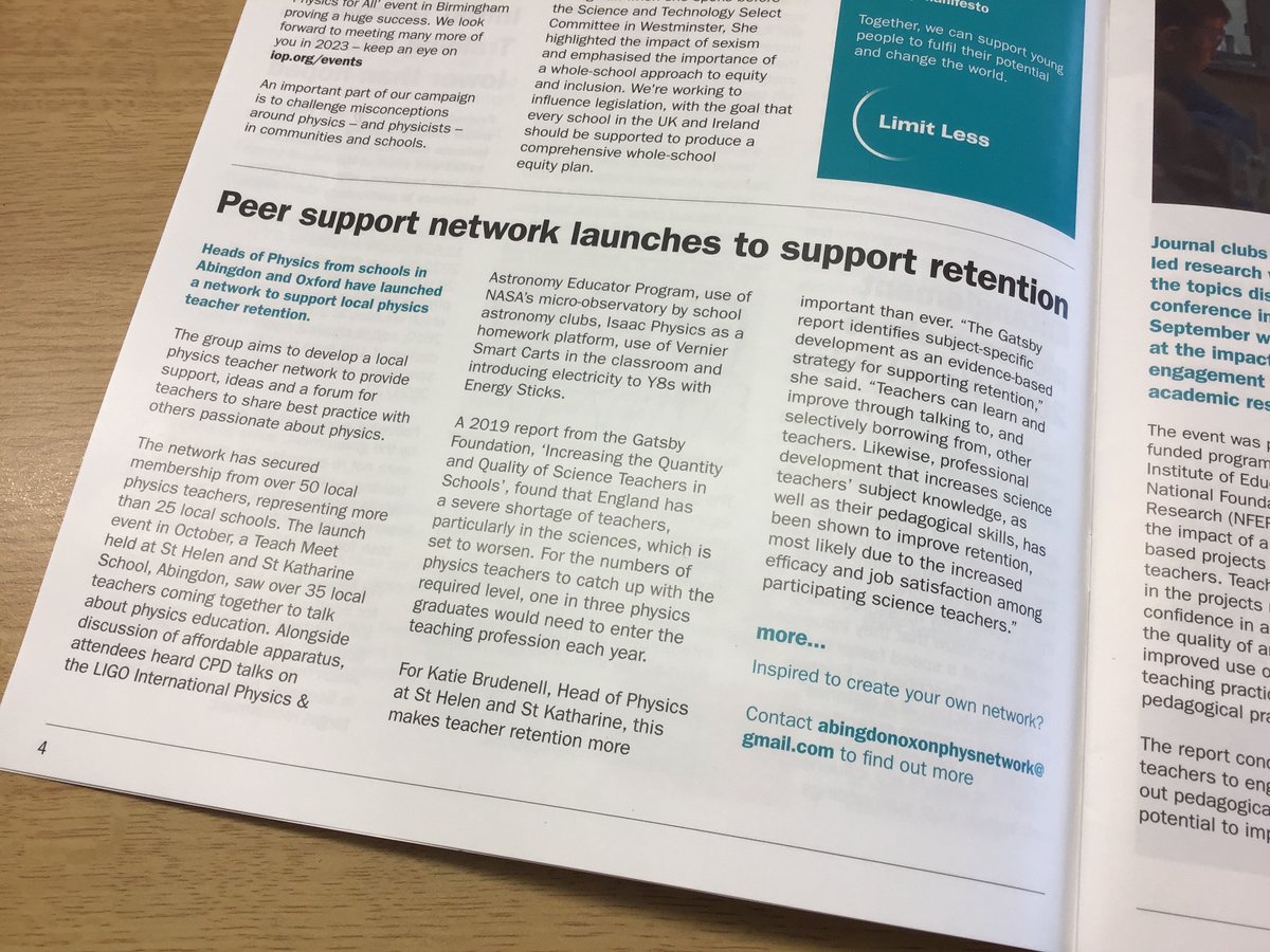 SHSKPhysics's tweet photo. Thrilled that our newly established Abingdon and Oxon Physics Teacher network features in the Dec edition of @IOPTeaching ‘s Classroom Physics magazine.
Such an important initiative, spearheaded by us, @AbingdonPhysics, @RadleyPhysics  and MCS physics.
@SHSKSchool https://t.co/YKaWUa5MpP