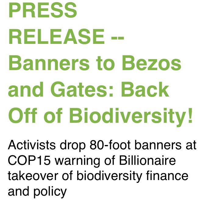 ⚡️PRESS RELEASE ⚡️
Billionaires get out of #biodiversity !
➡️ etcgroup.org/content/press-…

#StopLandGrab #LandGrab #StopGMO #GMO #StopGeneDrives #GeneDrives #UNDROP #UNDRIP #HumanRights @via_campesina @LVCSEAf @viacampesinaFR @via_campesinaSP @drvandanashiva @NavdanyaInt @Afsafrica